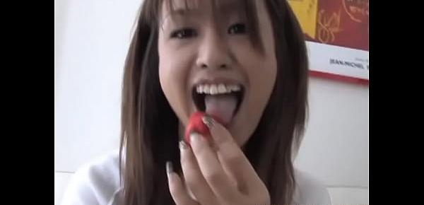  Ami Matsuda sucks a dildo and a real cock and takes cum in mouth.